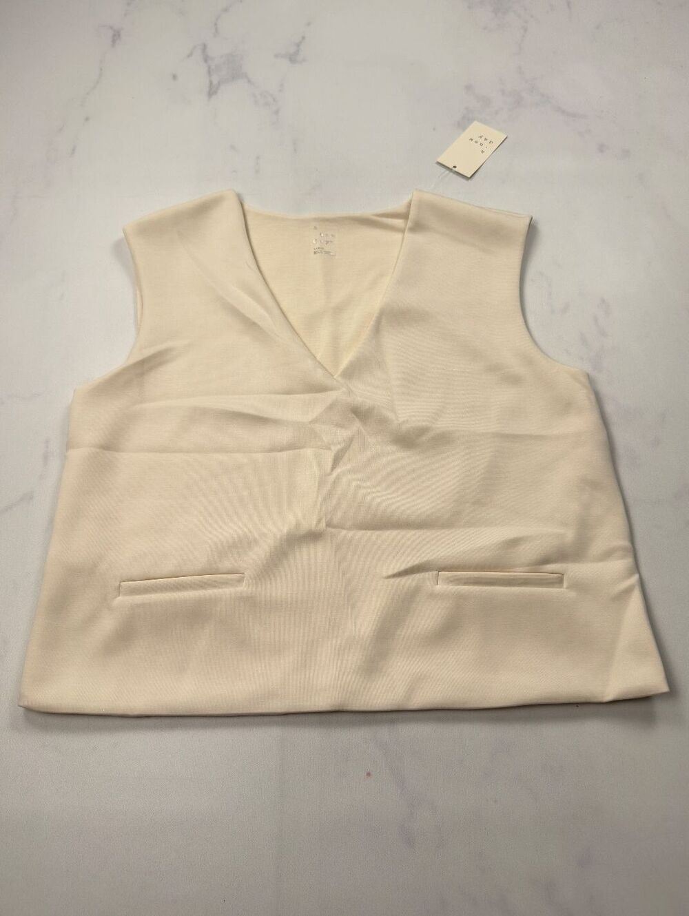A New Day Vest Cream V Neck Minimalist Modern - Womens L NWT